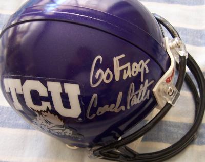 Gary Patterson autographed TCU mini helmet inscribed Go Frogs