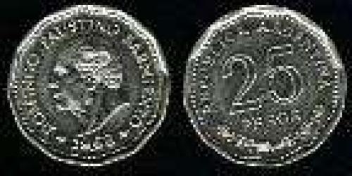 25 Pesos; Year: 1968; (km 63); Nickel-Clad-Steel; 80 ANVO. MUERTE DE SARMIENTO