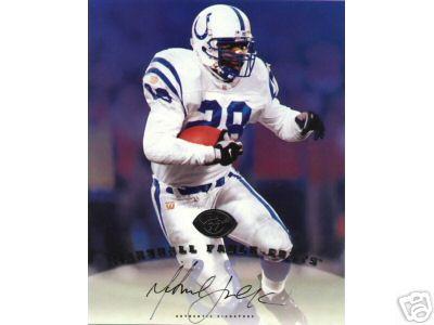 Marshall Faulk certified autograph Indianapolis Colts 1997 Leaf 8x10 photo card