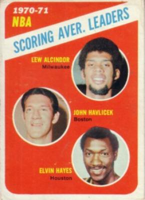 Lew Alcindor John Havlicek Elvin Hayes 1971-72 Topps Scoring Leaders basketball card