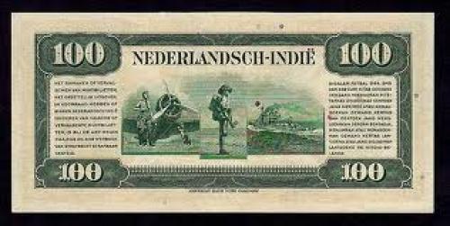 Netherlands Indies paper money 100 Gulden, 1943 Issue; Back image