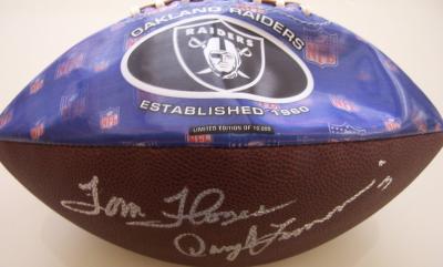 Tom Flores Daryle Lamonica Jim Plunkett autographed Oakland Raiders football