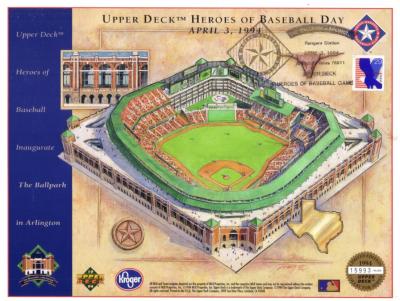 1994 Texas Rangers Heroes of Baseball Upper Deck sheet & ticket