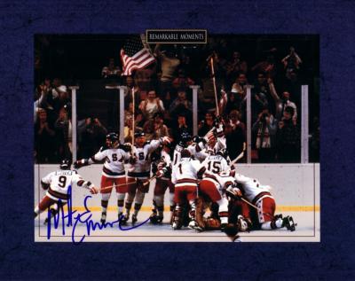 Mike Eruzione autographed 1980 Miracle on Ice U.S. Olympic Hockey Team 8x10 celebration photo