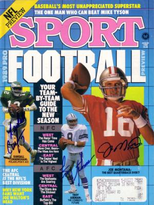 Troy Aikman Randall Cunningham Joe Montana autographed 1989 Sport magazine