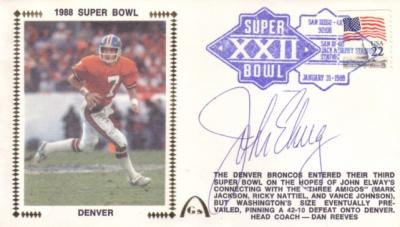 John Elway autographed Denver Broncos Super Bowl 22 cachet envelope