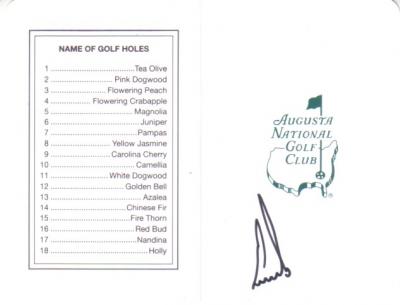 Ernie Els autographed Augusta National Masters scorecard