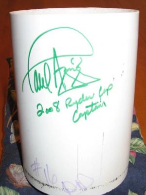 2008 Ryder Cup Valhalla hole 16 cup liner autographed by Paul Azinger