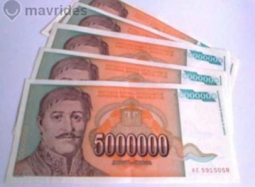 Yugoslavia 5 Million Dinara, 1993- 5 pcs