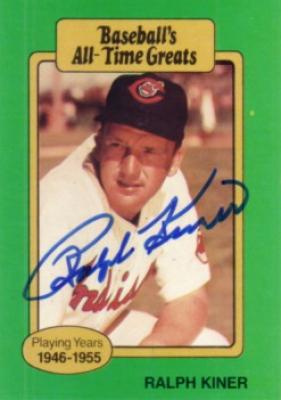 Ralph Kiner autographed Cleveland Indians Baseball's All-Time Greats card