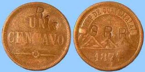 Coins; 1871 one centavo coin ; Guatemala.