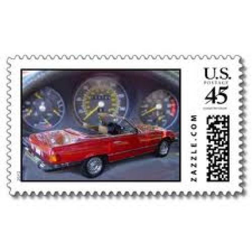 Stamps USA; sports car postage stamps by graphicmanphoto. red mercedes 