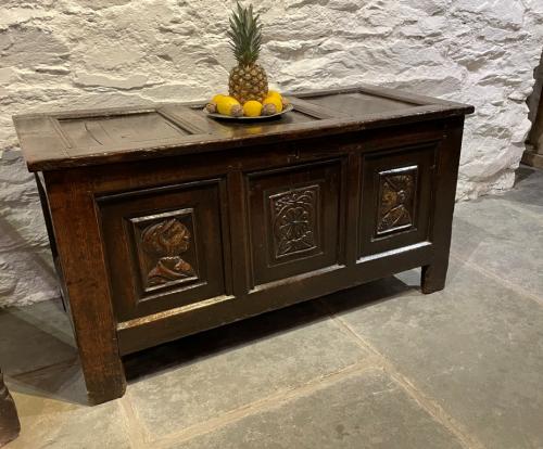 Antique Oak Chests and Coffers, Carved Oak Chest At Period Oak Antiques UK