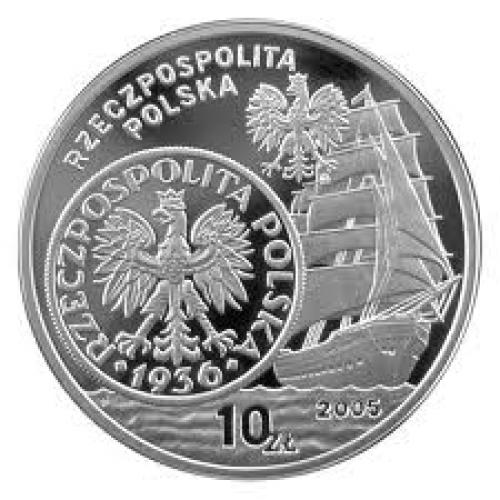 Coins; POLAND 10 ZLOTYCH of 2005 SHIP BOAT SILVER COIN