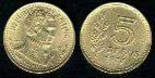 5 Pesos; year: 1977; (km 73); aluminum bronze; BICENTENARIO ALMIRANTE G.BROWN DEN.LAUREL