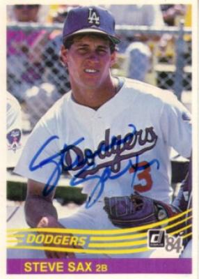 Steve Sax autographed Los Angeles Dodgers 1984 Donruss card