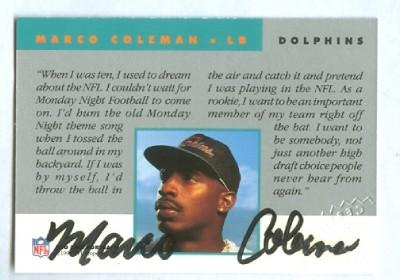Marco Coleman Miami Dolphins certified autograph 1992 Pro Line card