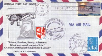 1977 Charles Lindbergh 50th Anniversary First Day Cover TRIPLE CANCELLATION
