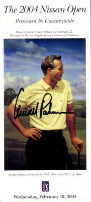 Arnold Palmer autographed 2004 Nissan Open golf pairings guide