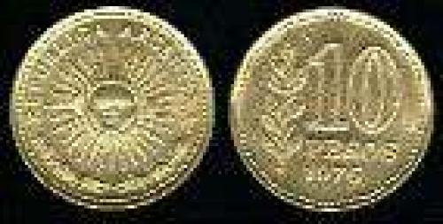 10 Pesos; Year: 1976-1978; (km 72); aluminum bronze; SOL
