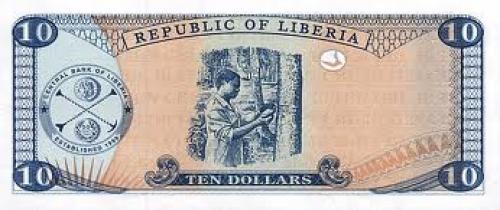 Back of a 10 Dollars Liberian Banknote