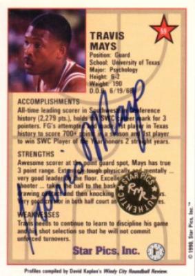 Travis Mays certified autograph Texas Longhorns 1990 Star Pics card