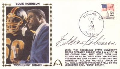 Eddie Robinson autographed Grambling 1985 Winningest Coach Gateway cachet