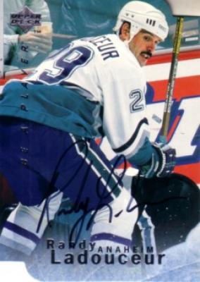 Randy Ladouceur certified autograph Anaheim Ducks 1996 Be A Player card