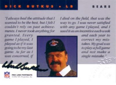 Dick Butkus certified autograph Chicago Bears 1992 Pro Line card