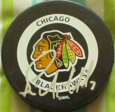 Bernie Nicholls autographed Chicago Blackhawks puck