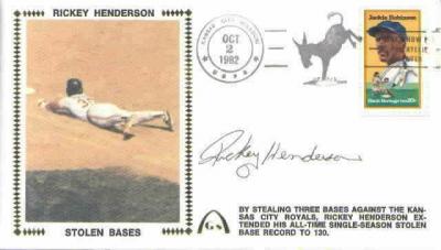 Rickey Henderson autographed Oakland A's Stolen Base Record cachet