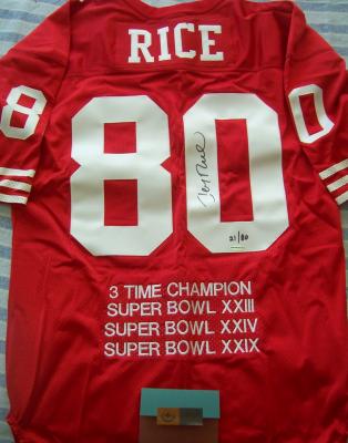 Jerry Rice autographed San Francisco 49ers 3 Time Super Bowl Champion UDA jersey #21/80