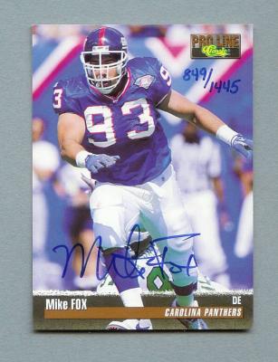 Mike Fox New York Giants certified autograph 1995 Pro Line card