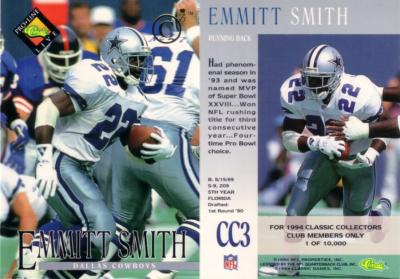 Emmitt Smith 1994 Classic Pro Line Collectors Club promo card