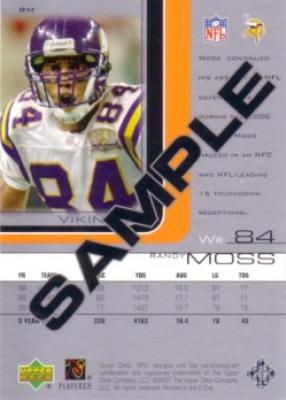 Randy Moss 2001 SPx promo or sample card