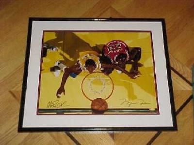 Michael Jordan & Magic Johnson autographed 16x20 poster size photo framed UDA