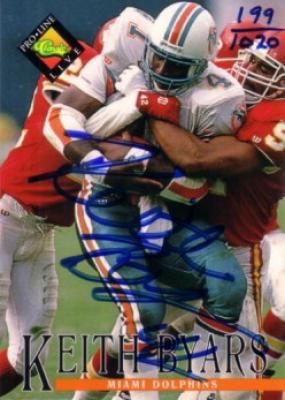 Keith Byars certified autograph Miami Dolphins 1993 Pro Line card