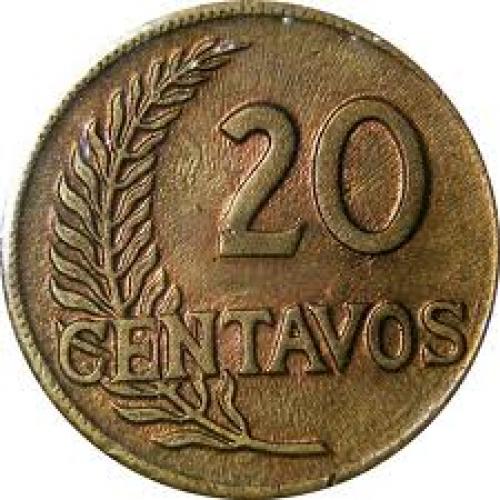 Coins; Peru 20 Centavos: 1918-1965