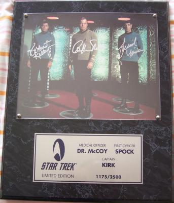 DeForest Kelley Leonard Nimoy William Shatner autographed 8x10 Star Trek photo in plaque #1175/2500