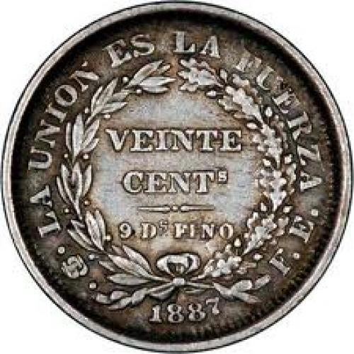 Coins; 1887 bolivia 20cents silver reverse
