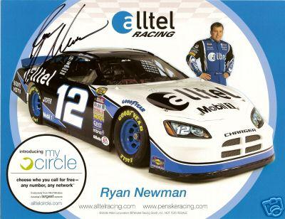 Ryan Newman (NASCAR) autographed 8 1/2 by 11 photo card