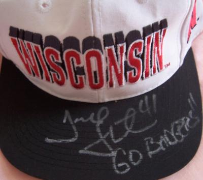Terrell Fletcher autographed Wisconsin cap inscribed GO BADGERS