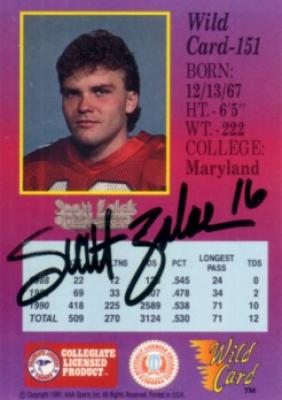 Scott Zolak autographed Maryland 1991 Wild Card card