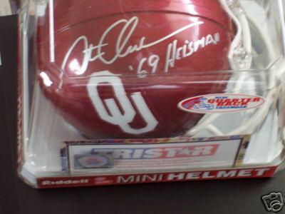 Steve Owens autographed Oklahoma Sooners mini helmet inscribed '69 Heisman