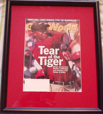 Tiger Woods autographed 1997 Golf World magazine cover framed