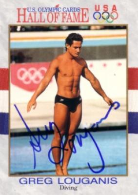 Greg Louganis (diving) autographed U.S. Olympic Hall of Fame card