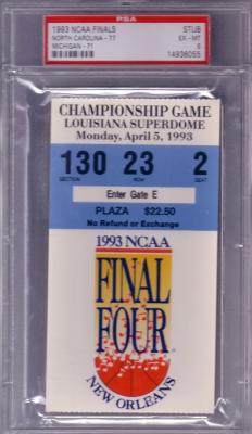 1993 NCAA Final Four Championship ticket PSA 6 (UNC 77 Michigan Fab Five 71)