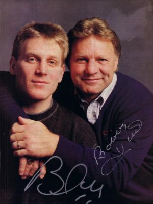 Bobby Hull & Brett Hull autographed full page magazine photo
