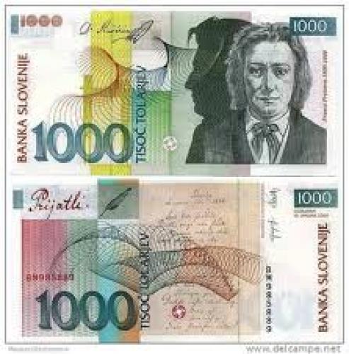 Banknotes; Slovenia 1000 Tolar banknotes