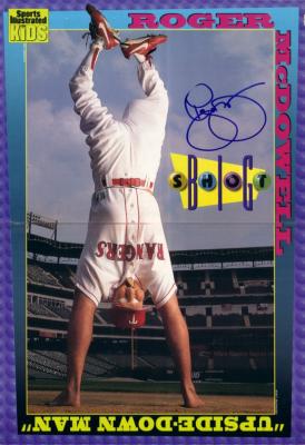 Roger McDowell autographed Rangers Sports Illustrated for Kids Upside-Down Man mini poster